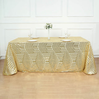 Add a Touch of Elegance with the 90"x132" Gold Sequin Rectangular Tablecloth