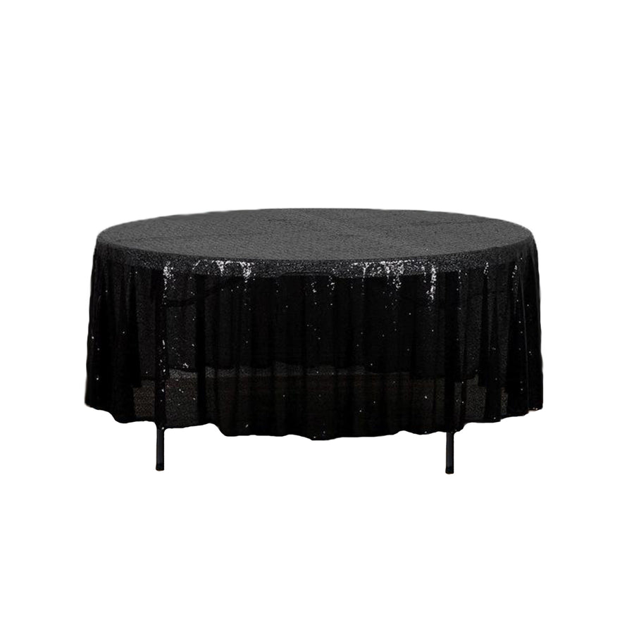 108" Black Premium Sequin Round Tablecloth