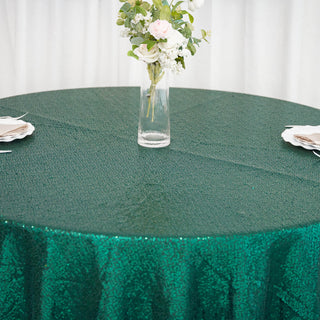 Unleash Your Creativity with the Hunter Emerald Green Sequin Round Tablecloth