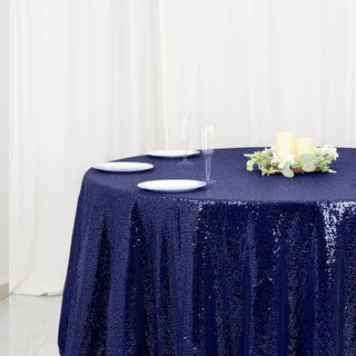 Transform Your Event with the Navy Blue Premium Sequin Tablecloth