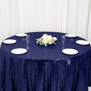 Navy Blue Premium Sequin Tablecloth for Elegant Event Decor