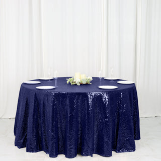 Navy Blue Premium Sequin Tablecloth for Elegant Event Decor