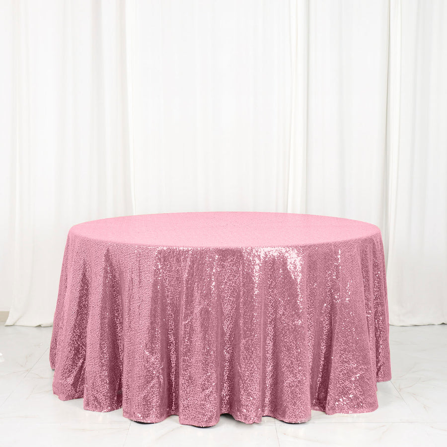 120" Pink Premium Sequin Round Tablecloth