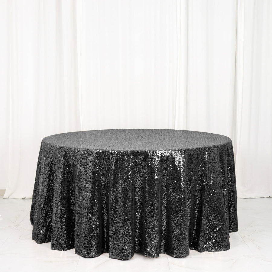 120" Black Premium Sequin Round Tablecloth