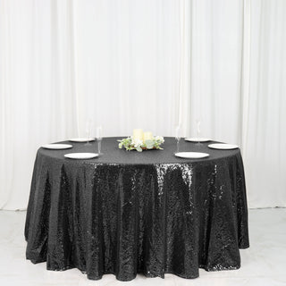 Elevate Your Event with the Black Premium Sequin Round Tablecloth