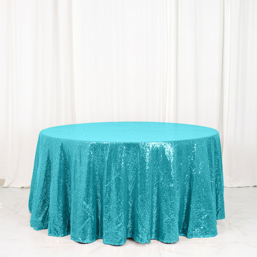 120" Turquoise Premium Sequin Round Tablecloth