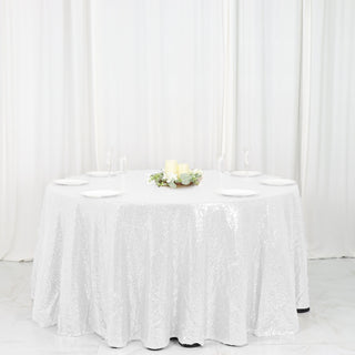 Elevate Your Event with the White Seamless Premium Sequin Round Tablecloth