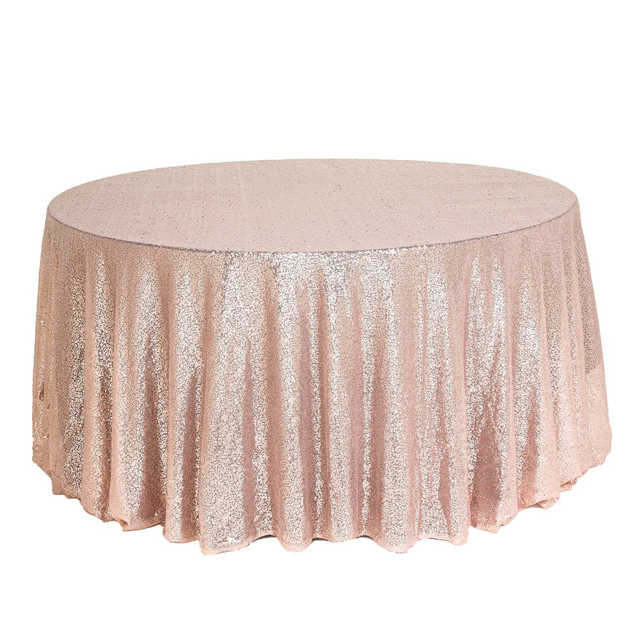 132inch Blush/Rose Gold Premium Sequin Round Tablecloth, Sparkly Tablecloth