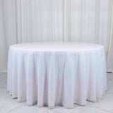 132" Iridescent Blue Seamless Premium Sequin Round Tablecloth, Sparkly Tablecloth for 6 Foot Table With Floor-Length Drop