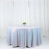 132inch Iridescent Blue Premium Sequin Round Tablecloth, Sparkly Tablecloth