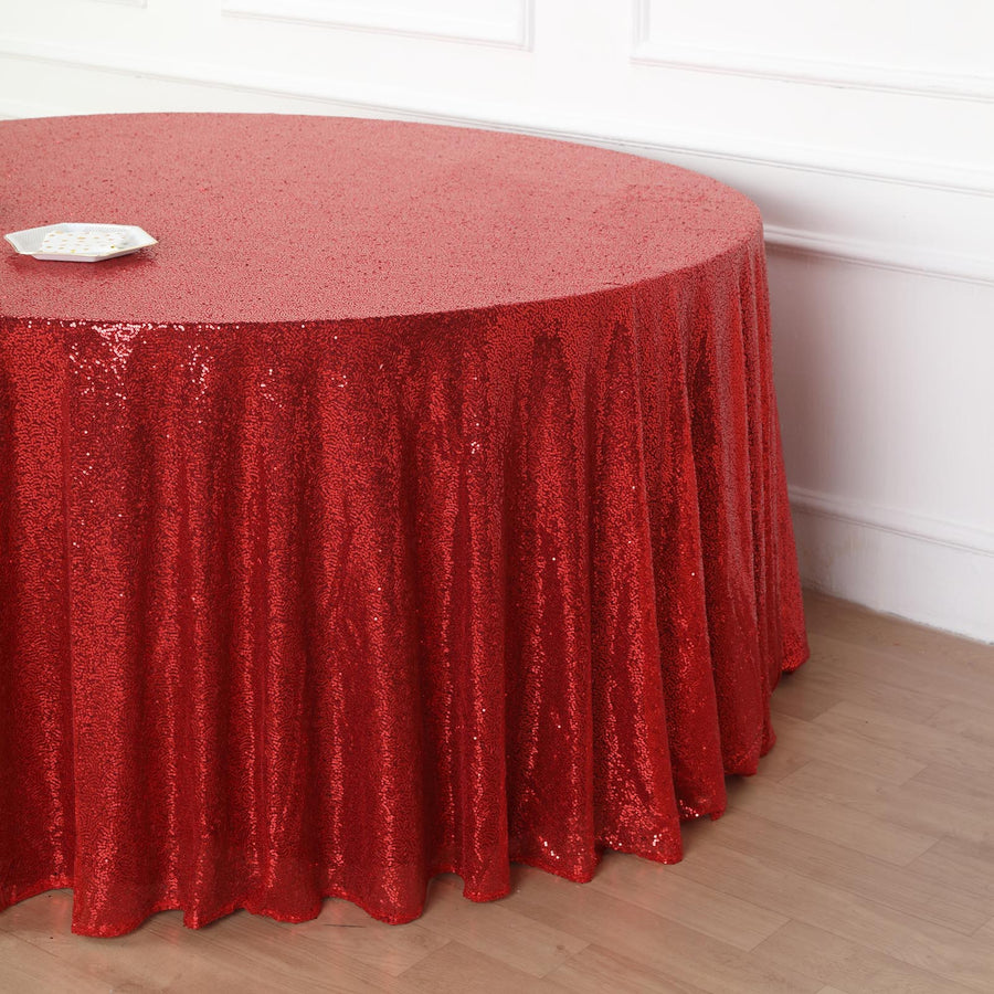 132inch Red Premium Sequin Round Tablecloth, Sparkly Tablecloth