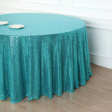 132" Turquoise Premium Sequin Tablecloth, Round Glitter Table Cloth