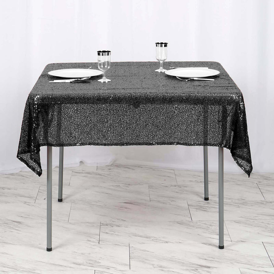 54inch x 54inch Black Premium Sequin Square Tablecloth