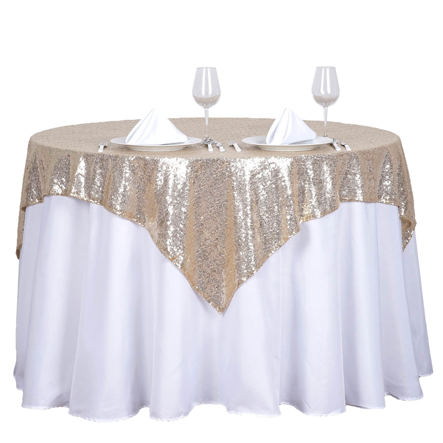 54 inch x 54 inch Champagne Premium Sequin Square Tablecloth