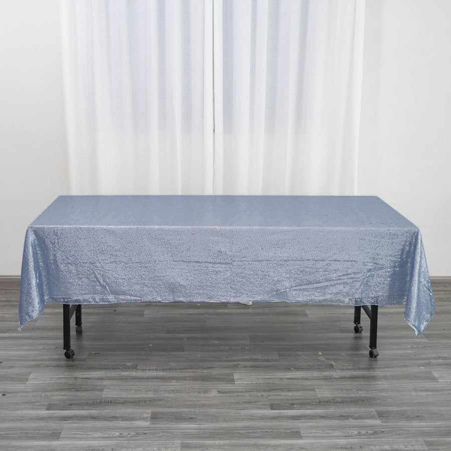 60inch x 102inch Dusty Blue Premium Sequin Rectangle Tablecloth