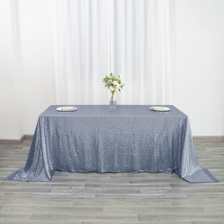 Dazzle Your Guests with the Dusty Blue Sequin Rectangle Tablecloth