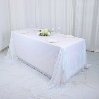 Add a Touch of Elegance with the Iridescent Blue Sequin Rectangle Tablecloth