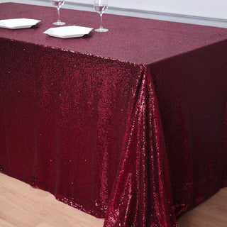 Enhance Your Party Table Decor with the Burgundy Sequin Tablecloth
