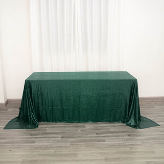Elevate Your Event with the Hunter Emerald Green Sequin Rectangle Tablecloth