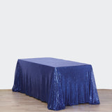90 inch x 132 inch Navy Blue Premium Sequin Rectangle Tablecloth