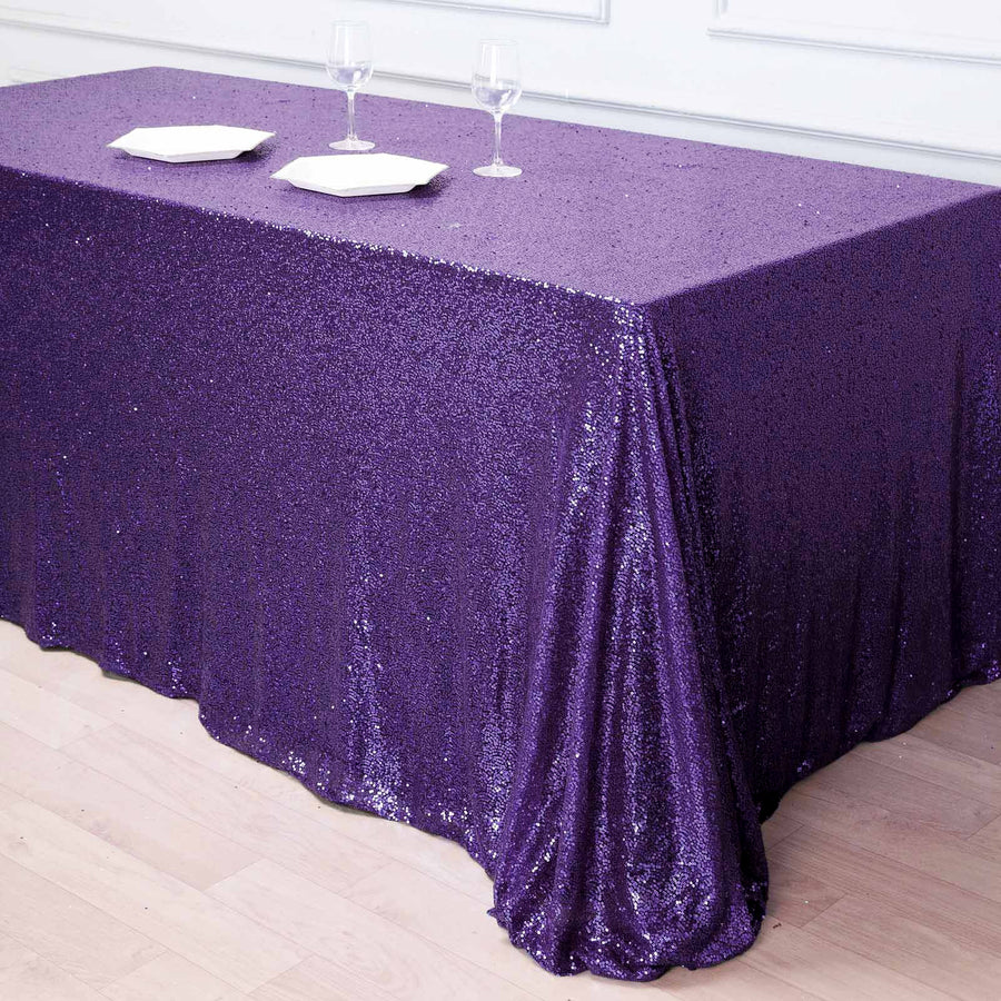 90 inch x 132 inch Purple Premium Sequin Rectangle Tablecloth