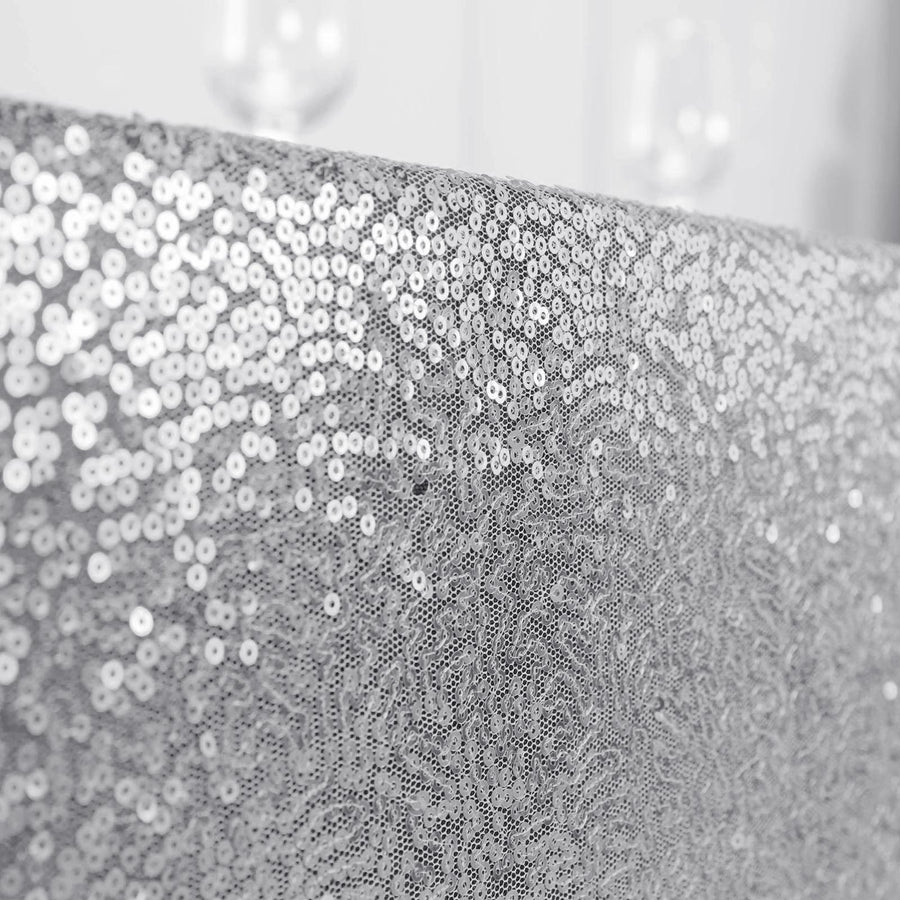90 inch x 132 inch Silver Premium Sequin Rectangle Tablecloth