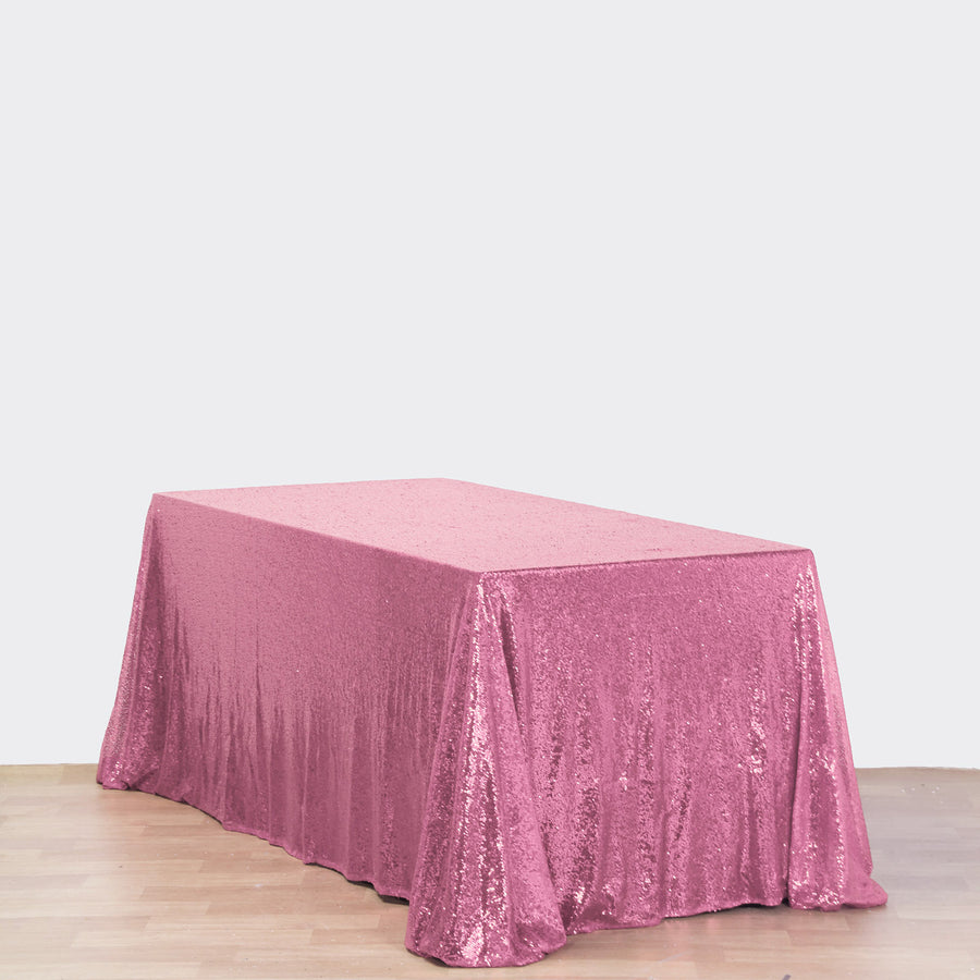 90X156" Pink Premium Sequin Rectangle Tablecloth