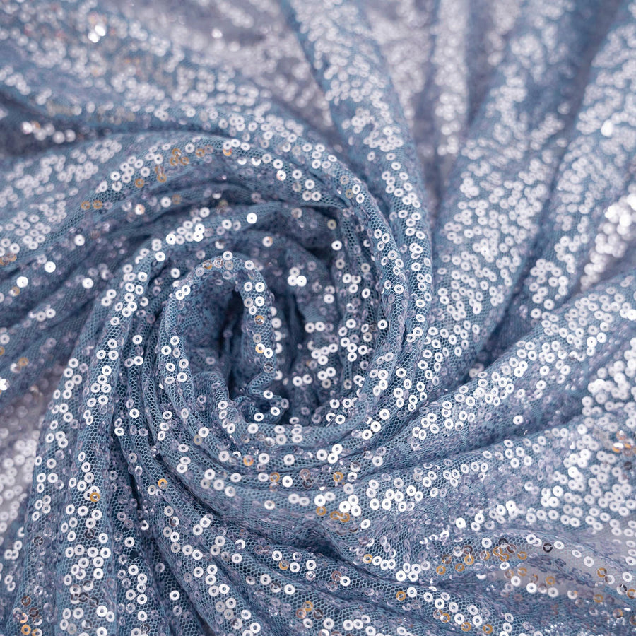 90x156inch Dusty Blue Premium Sequin Rectangle Tablecloth#whtbkgd