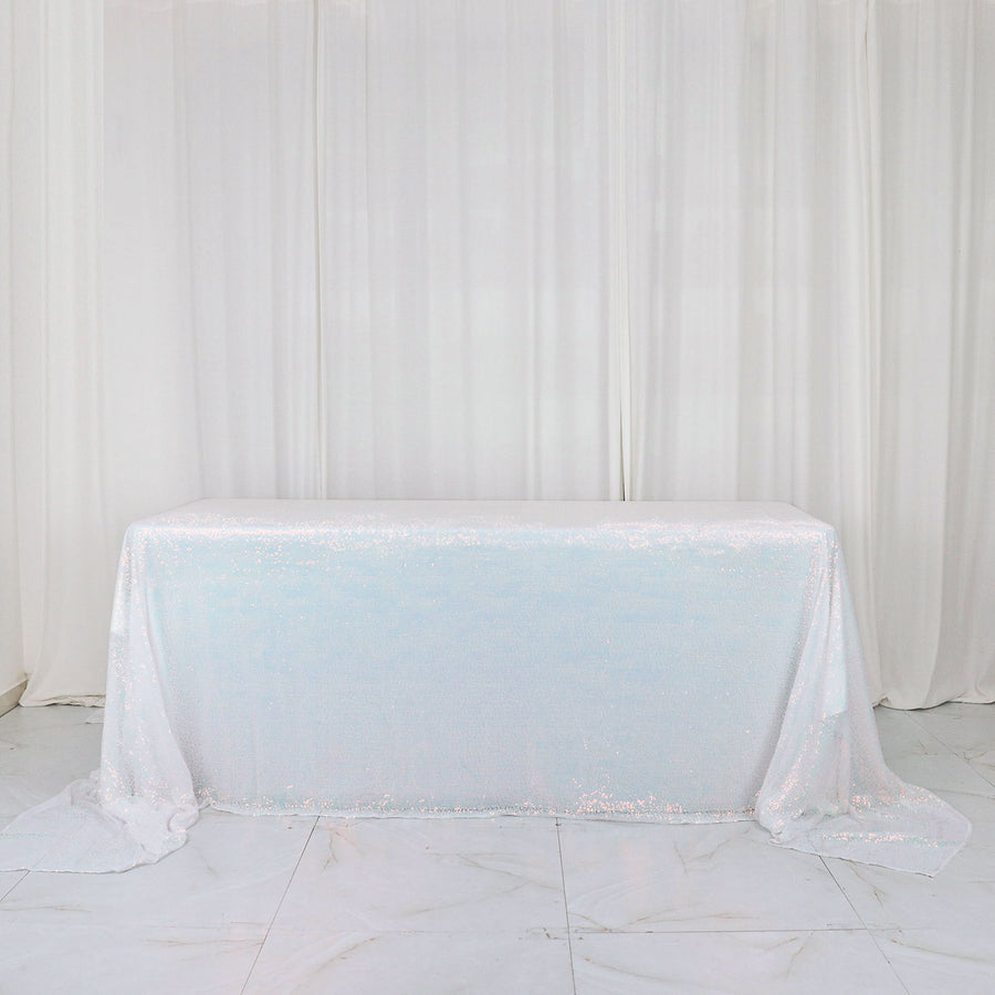 90Inchx156Inch Iridescent Blue Premium Sequin Rectangle Tablecloth
