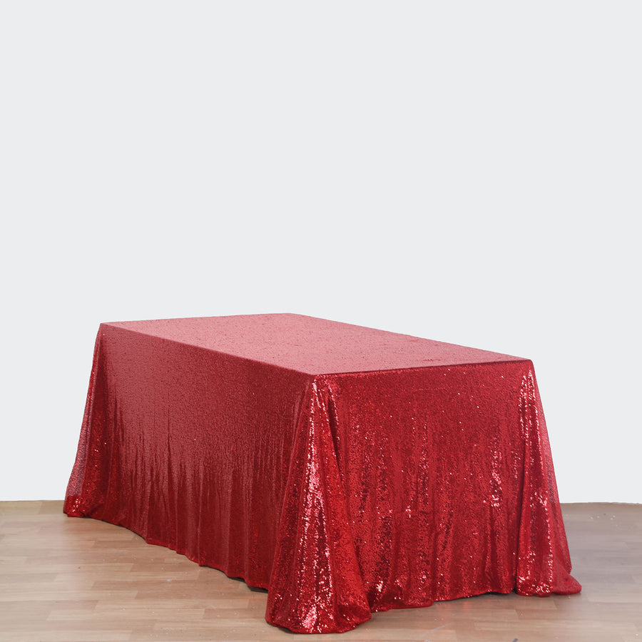 90x156" Red Premium Sequin Rectangle Tablecloth