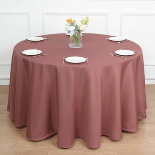 Invest in Quality and Style with the 108" Cinnamon Rose Seamless Polyester Round Tablecloth