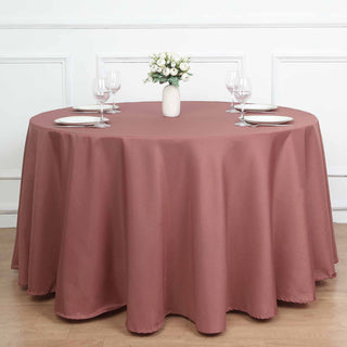 Elevate Your Event Decor with the 108" Cinnamon Rose Seamless Polyester Round Tablecloth