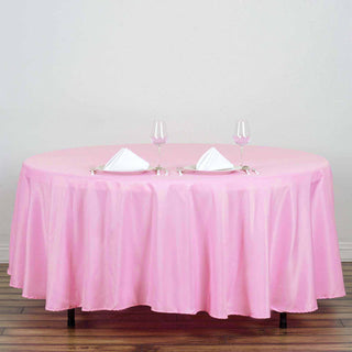 Add Elegance to Your Event with the 108" Pink Seamless Polyester Round Tablecloth