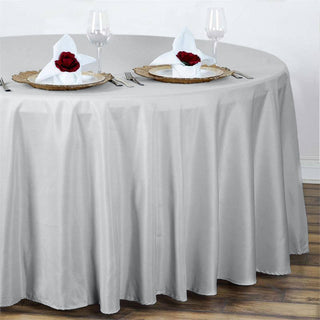 Create Memorable Moments with the Silver Seamless Polyester Round Tablecloth