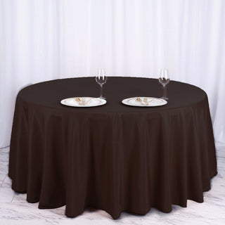 Elevate Your Event with the 120" Chocolate Seamless Polyester Round Tablecloth