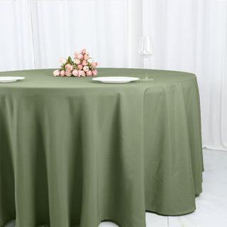 Experience Timeless Elegance with the 120" Dusty Sage Green Seamless Polyester Round Tablecloth