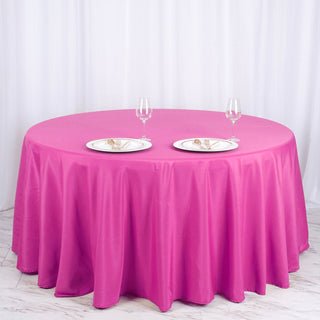 Add Elegance to Your Events with the 120" Fuchsia Seamless Polyester Round Tablecloth
