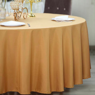 Create Unforgettable Moments with the 120" Gold Seamless Polyester Round Tablecloth