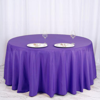 Add Elegance to Your Events with the 120" Purple Seamless Polyester Round Tablecloth