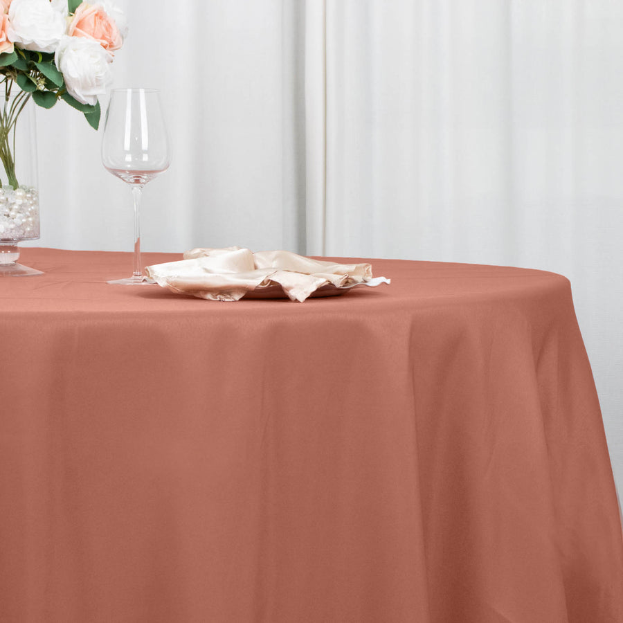 Terracotta (Rust) Seamless Premium Polyester Round Tablecloth 220GSM - 120inch