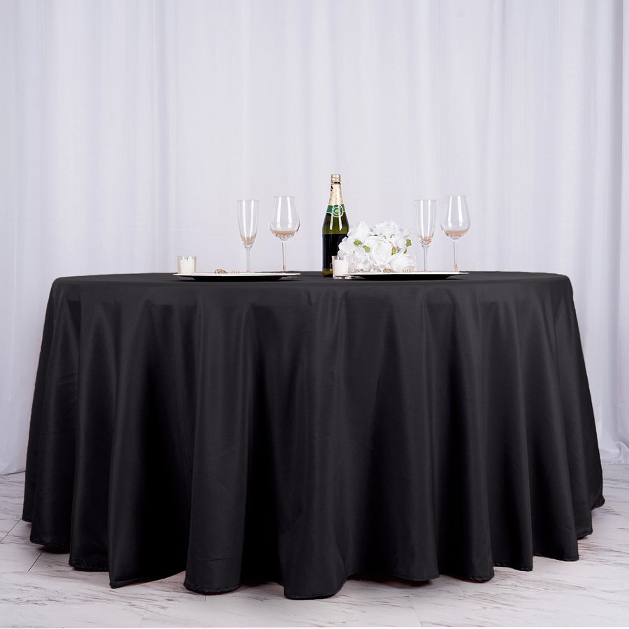 132Inch Black Seamless Polyester Round Tablecloth