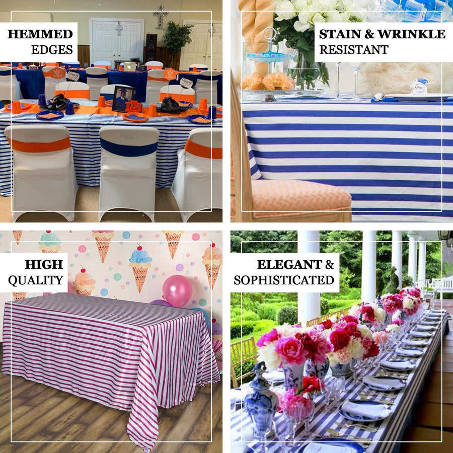 90 inch x132 inch White/Purple Stripe Satin Tablecloth