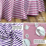 90" White/Fuchsia Satin Stripe Round Tablecloth