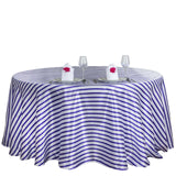 90" Round Satin Tablecloth | White/Purple Stripe Tablecloth