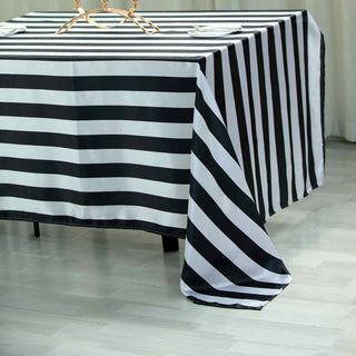 Durable and Reusable Black and White Stripe Tablecloth