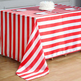 60"x102" | Stripe Satin Rectangle Tablecloth | Red & White | Seamless