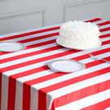 60"x102" | Stripe Satin Rectangle Tablecloth | Red & White | Seamless