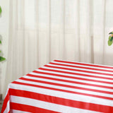 90"x156" | Stripe Satin Rectangle Tablecloth | Red & White | Seamless