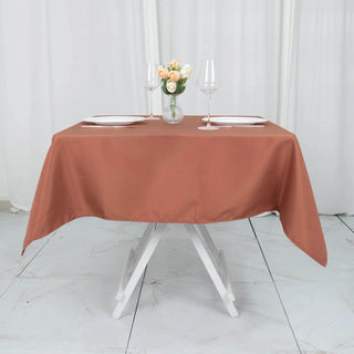 Elevate Your Event Decor with the Terracotta (Rust) Seamless Premium Polyester Square Tablecloth