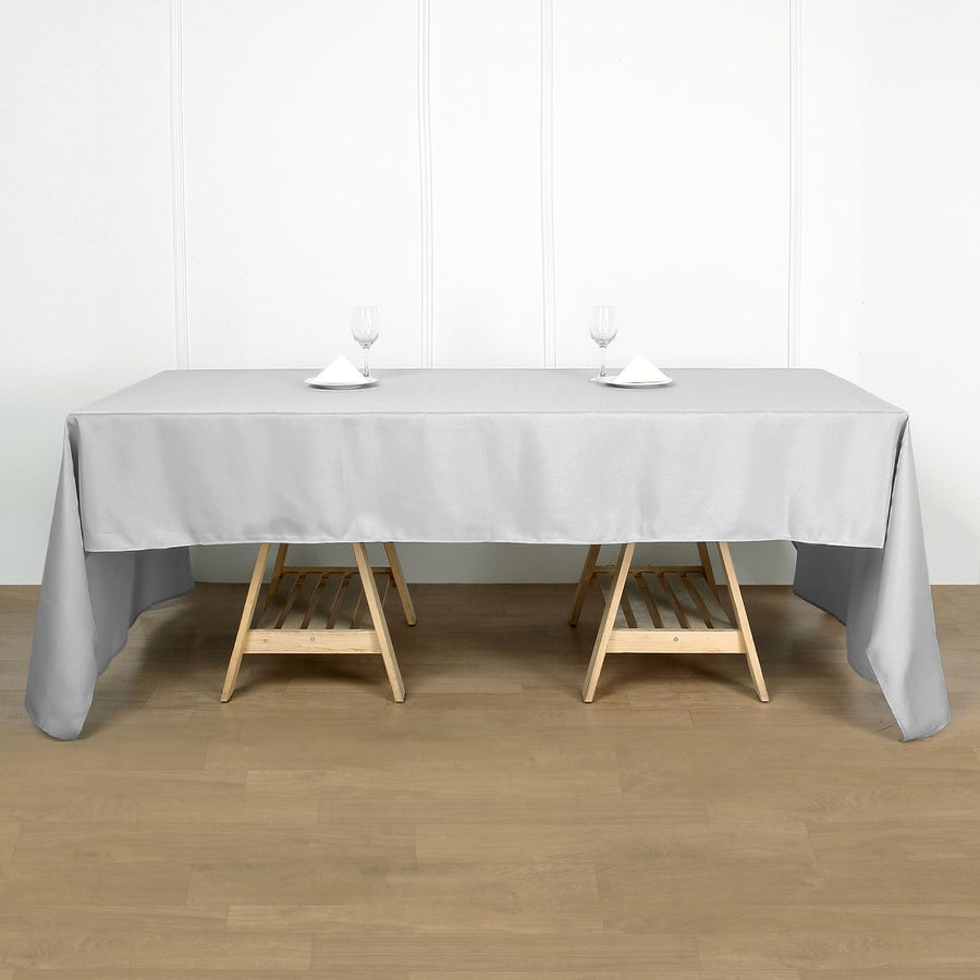 60"x102" Silver Polyester Rectangular Tablecloth